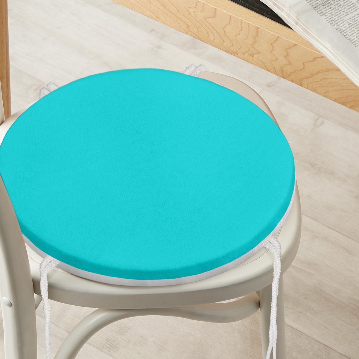 Turkuaz Renkli Dijital Baskılı Yuvarlak Fermuarlı Sandalye Minderi Realhomes