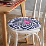 - RealHomes Yuvarlak Fermuarlı Minder - Realhomes  Lacivert Zeminli Flamingo Desenli Dijital Baskılı Yuvarlak Fermuarlı Sandalye Minderi Realhomes