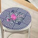 - RealHomes Yuvarlak Fermuarlı Minder - Realhomes  Lacivert Zeminli Flamingo Desenli Dijital Baskılı Yuvarlak Fermuarlı Sandalye Minderi Realhomes