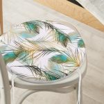 - RealHomes Yuvarlak Fermuarlı Minder - Realhomes  Beyaz Zeminde Tropikal Bitki Motifli Dijital Baskılı Yuvarlak Fermuarlı Sandalye Minderi Realhomes