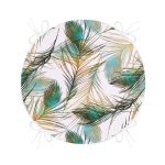 - RealHomes Yuvarlak Fermuarlı Minder - Realhomes  Beyaz Zeminde Tropikal Bitki Motifli Dijital Baskılı Yuvarlak Fermuarlı Sandalye Minderi Realhomes