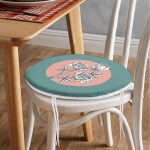 Turkuaz Pudra Zeminli Gül Motifli Yuvarlak Fermuarlı Sandalye Minderi Realhomes