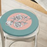 Turkuaz Pudra Zeminli Gül Motifli Yuvarlak Fermuarlı Sandalye Minderi Realhomes