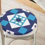 - RealHomes Yuvarlak Fermuarlı Minder - Realhomes  Mavi Çini Desenli Dijital Baskılı Yuvarlak Fermuarlı Sandalye Minderi Realhomes