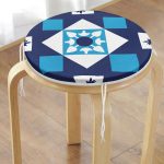 - RealHomes Yuvarlak Fermuarlı Minder - Realhomes  Mavi Çini Desenli Dijital Baskılı Yuvarlak Fermuarlı Sandalye Minderi Realhomes