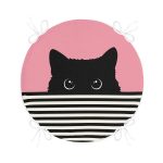 Pembe Zemin Çizgili Motif Kara Kedi Tasarımlı Modern Yuvarlak Fermuarlı Sandalye Minderi Realhomes