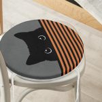 - RealHomes Yuvarlak Fermuarlı Minder - Realhomes Turuncu Çizgili Karakedi Tasarımlı Yuvarlak Fermuarlı Sandalye Minderi Realhomes