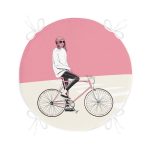 Pembe Krem Zemin Bisikletli Adam Motifli Yuvarlak Fermuarlı Sandalye Minderi Realhomes