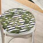 - RealHomes Yuvarlak Fermuarlı Minder - Realhomes  Çizgili Zemin Tropik Yaprak Motifli Modern Yuvarlak Fermuarlı Sandalye Minderi Realhomes