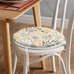 - RealHomes Yuvarlak Fermuarlı Minder - Realhomes Sarı Detaylı Çiçek Temalı Dijital Baskılı Modern Yuvarlak Fermuarlı Sandalye Minderi Realhomes