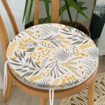 - RealHomes Yuvarlak Fermuarlı Minder - Realhomes Sarı Detaylı Çiçek Temalı Dijital Baskılı Modern Yuvarlak Fermuarlı Sandalye Minderi Realhomes