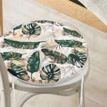 - RealHomes Yuvarlak Fermuarlı Minder - Realhomes  Gold Detaylı Tropik Yaprak Tasarımlı Yuvarlak Fermuarlı Sandalye Minderi Realhomes