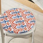 - RealHomes Yuvarlak Fermuarlı Minder - Realhomes  Mavi Kırmızı Damask Motifli Yuvarlak Fermuarlı Sandalye Minderi Realhomes