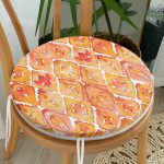 - RealHomes Yuvarlak Fermuarlı Minder - Realhomes  Turuncu Damask Tasarımlı Dijital Baskılı Yuvarlak Fermuarlı Sandalye Minderi Realhomes