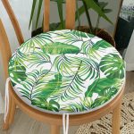 - RealHomes Yuvarlak Fermuarlı Minder - Realhomes Realhomes Beyaz Zeminde Yeşil Yapraklar Tasarımlı Modern Yuvarlak Fermuarlı Sandalye Minderi Realhomes