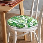 - RealHomes Yuvarlak Fermuarlı Minder - Realhomes Realhomes Beyaz Zeminde Yeşil Yapraklar Tasarımlı Modern Yuvarlak Fermuarlı Sandalye Minderi Realhomes