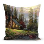 - K04-Gorsel - Realhomes  Dağ Evi Manzaralı Dijital Baskılı Modern Yastık Kırlent Kılıfı Realhomes