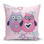 - K134-Gorsel - Realhomes  Baykuş Resimli Dijital Baskılı Dekoratif Yastık Kırlent Kılıfı Realhomes
