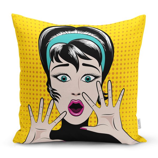 - K161-Gorsel - Realhomes  Pop Art Resimli Dijital Baskılı Dekoratif Yastık Kırlent Kılıfı Realhomes