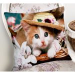 - K20-Gorsel-1 - Realhomes Şapkalı Kedi Dijital Baskılı Dekoratif Yastık Kırlent Kılıfı Realhomes