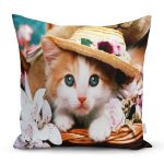 - K20-Gorsel - Realhomes Şapkalı Kedi Dijital Baskılı Dekoratif Yastık Kırlent Kılıfı Realhomes