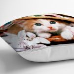 - K20-Gorsel-2 - Realhomes Şapkalı Kedi Dijital Baskılı Dekoratif Yastık Kırlent Kılıfı Realhomes