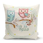 - K216-Gorsel - Realhomes Baykuş Desenli Dijital Baskılı Dekoratif Yastık Kırlent Kılıfı Realhomes