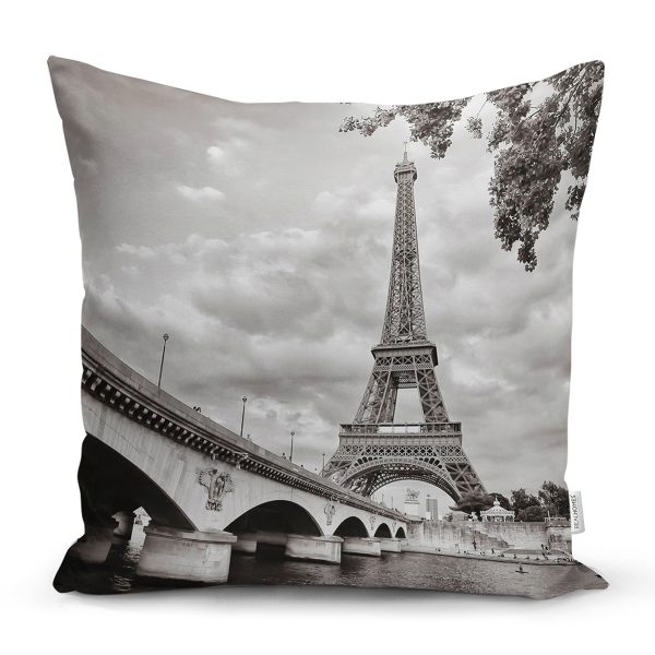 - K230-Gorsel - Realhomes  Eyfel Kulesi Dijital Baskılı Dekoratif Yastık Kırlent Kılıfı Realhomes