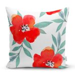 - K2324-Gorsel - Realhomes  Beyaz Zeminli Çiçek Desenli Dijital Baskılı Yastık Kılıfı Realhomes