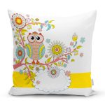 Baykuş Desen Dijital Baskılı Dekoratif Yastık Kırlent Kılıfı Realhomes