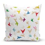 Krem Zeminli Kuş Desenli Dijital Baskılı Kırlent Kılıfı Realhomes