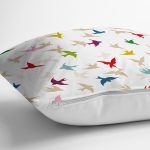 Krem Zeminli Kuş Desenli Dijital Baskılı Kırlent Kılıfı Realhomes