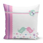 - K2336-Gorsel - Realhomes  Pembe Mavi Kuşlar Dijital Baskılı Yastık Kırlent Kılıfı Realhomes