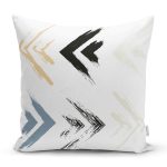 - K2384-Gorsel - Realhomes  Siyah Mavi Ok Temalı Yaprak Çizimi Kırlent Kılıfı Realhomes