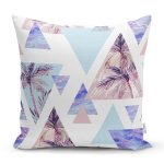 Mavi Geometrik Şekilli Palmiye Motifli Dijital Baskılı Yastık Kırlent Kılıfı Realhomes