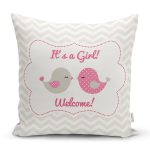 - K2390-Gorsel - Realhomes  Gri Zigzag Temalı Kuş Motifli Dekoratif Yastık Kırlent Kılıfı Realhomes