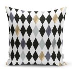 - K2394-Gorsel - Realhomes  Renkli Baklava Desenli Dijital Baskılı Yastık Kırlent Kılıfı Realhomes