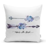 Mavi Ok Çizimli Çiçek Desenli Dekoratif Yastık Kırlent Kılıfı Realhomes