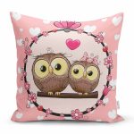 - K255-Gorsel - Realhomes  Baykuş Resimli Dijital Baskılı Dekoratif Yastık Kırlent Kılıfı Realhomes