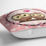 - K255-Gorsel-2 - Realhomes  Baykuş Resimli Dijital Baskılı Dekoratif Yastık Kırlent Kılıfı Realhomes