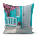 - K259-Gorsel - Realhomes Mavi Bahçe Dijital Baskılı Dekoratif Yastık Kırlent Kılıfı Realhomes