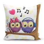 - K423-Gorsel - Realhomes Baykuş Desenli Dijital Baskılı Dekoratif Yastık Kırlent Kılıfı Realhomes