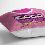 - K424-Gorsel-2 - Realhomes Baykuş Desenli Dijital Baskılı Dekoratif Yastık Kırlent Kılıfı Realhomes