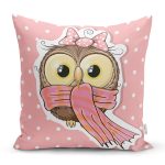 - K428-Gorsel - Realhomes  Baykuş Desenli Dijital Baskılı Dekoratif Yastık Kırlent Kılıfı Realhomes