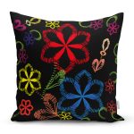 Realhomes Siyah Zeminli Rengarenk Çiçekler Dijital Baskılı Modern Yastık Kılıfı Realhomes
