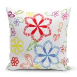 - K4830-Gorsel - Realhomes  Realhomes Beyaz Zeminli Rengarenk Çiçekler Dijital Baskılı Modern Yastık Kılıfı Realhomes