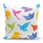 - K4831-Gorsel - Realhomes  Realhomes Beyaz Zeminli Origami Sanatı Dijital Baskılı Modern Yastık Kılıfı Realhomes