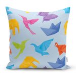 - K4832-Gorsel - Realhomes  Realhomes Mavi Zeminli Origami Sanatı Dijital Baskılı Modern Yastık Kılıfı Realhomes