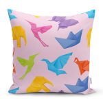 Realhomes Pembe Zeminli Origami Sanatı Dijital Baskılı Modern Yastık Kılıfı Realhomes