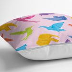 Realhomes Pembe Zeminli Origami Sanatı Dijital Baskılı Modern Yastık Kılıfı Realhomes